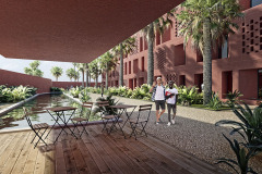 Součástí areálu budou také dva bazény: jeden z nich se nachází u rezidence velvyslance, druhý u bytového domu