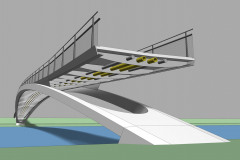 Dva ploché, vně skloněné oblouky podporují ocelobetonovou mostovku. Konstrukce tvoří samokotvený systém, ve kterém je podstatná část obloukové síly zachycena kabely kotvenými v krajních opěrách opřených o patky oblouků. Vytváří se tak integrovaný konstrukční systém bez ložisek a dilatačních závěrů. Převáděné plynové potrubí je integrováno do konstrukce.