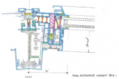 Nosný systém obvodového pláště v 2. NP (restaurace) – návrh; horizontální řez