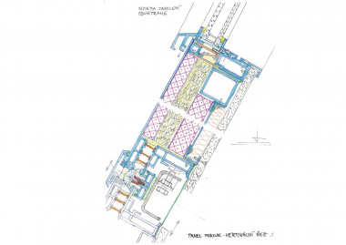 Obvodový plášť v patrech s hotelovými pokoji – návrh; vertikální řez