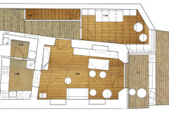 Základní členění stavby nijak zvlášť nezměnilo – jinou pozici má pouze schodiště, v některých místech vznikly nové lehké příčky