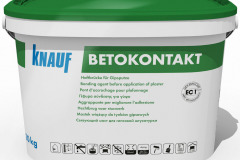Knauf Betokontakt je speciální základní nátěrová hmota pro zlepšení přilnavosti a snížení savosti podkladu před aplikací sádrových omítek a stěrek. Je určena pro vnitřní použití na betonové podklady. Připravena je k okamžitému použití, stačí pouze promíchat. Teplota zpracování min. 5 °C, spotřeba 0,25–0,35 kg/m2, balení 5 kg, 20 kg.
