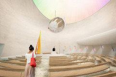 Interiér architekt navrhl jako odhmotněný prostor tvarovaný světlem z horního kruhového okna