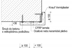 Požární ochrana CFRP lamel v nároží betonového prvku omítkou Knauf Vermiplaster